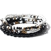 COLORFUL BLING 5-6pcs Handmade Bohemian Stackable Bead Bracelets Set for Women Layered Stretch Bangles Bracelets Boho Multicolor Seed Vaction Wristbands Jewelry