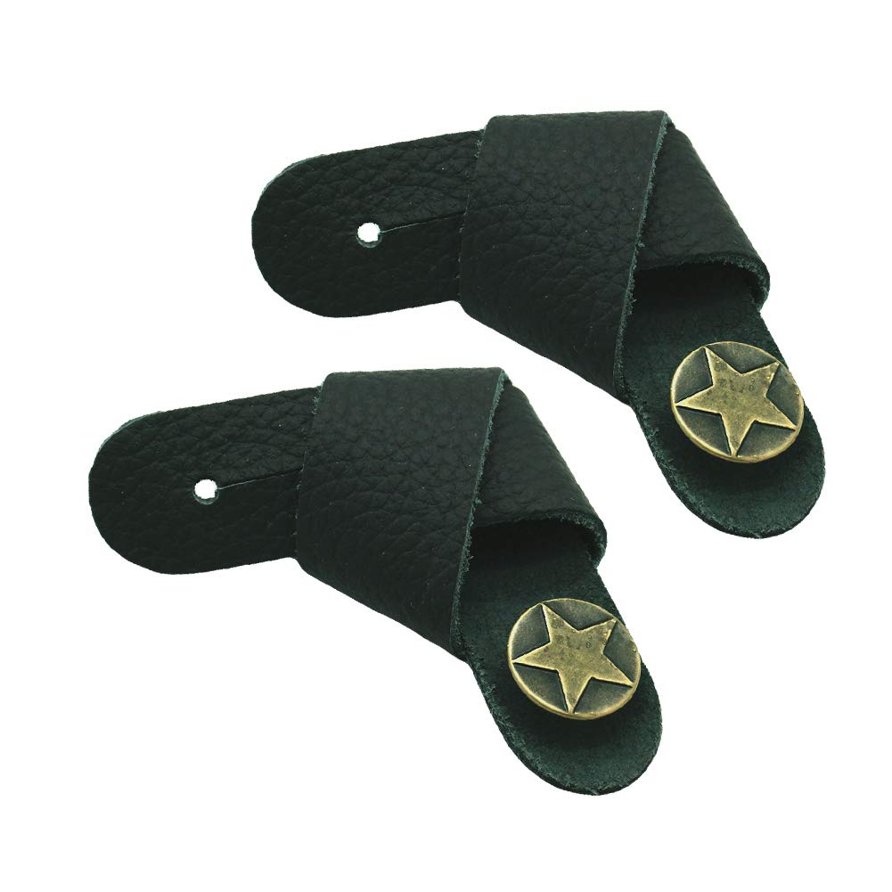 2PCS Guitar Leather Head-stock Tie Strap Hook with Retro Metal Button Accessories for Acoustic/Electric Guitars and Ukulele (Black)