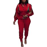 Akmipoem Sweatsuits for women Set 2 Piece Jogger Outfits Zipper Split Long Sleeve Button Down Crop Top and Pants Tracksuit