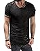 XARAZA Men's Short Sleeve Crew Neck Slim Fit Fitness T-shirt Tops with Ripped Holes (US-XL, Black)