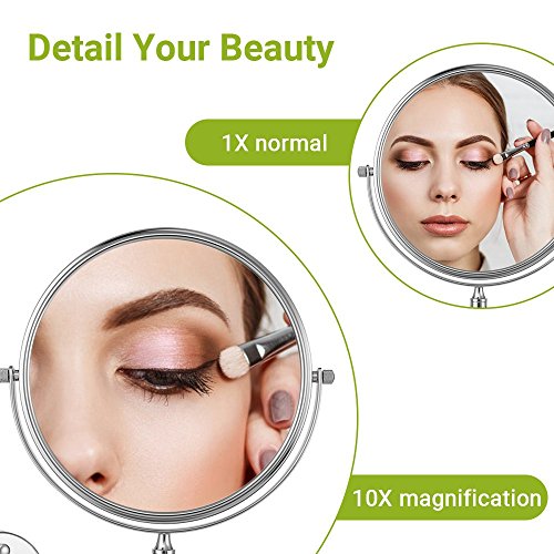 Cozzine Wall Mount Makeup Mirror, 10X Magnifying Two Side Vanity Extendable Bathroom Mirror, Chrom Finish (10X, Silver)