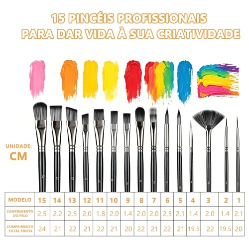 Kit Pincel Tinta Acrilica para Pintura em Tela 17 Peças com Estojo Portátil | Kit Pincel Pintura Profissional para Aquarela, Tinta Guache, Oleo e Artesanato, Presente Criativo para Menina e Menino