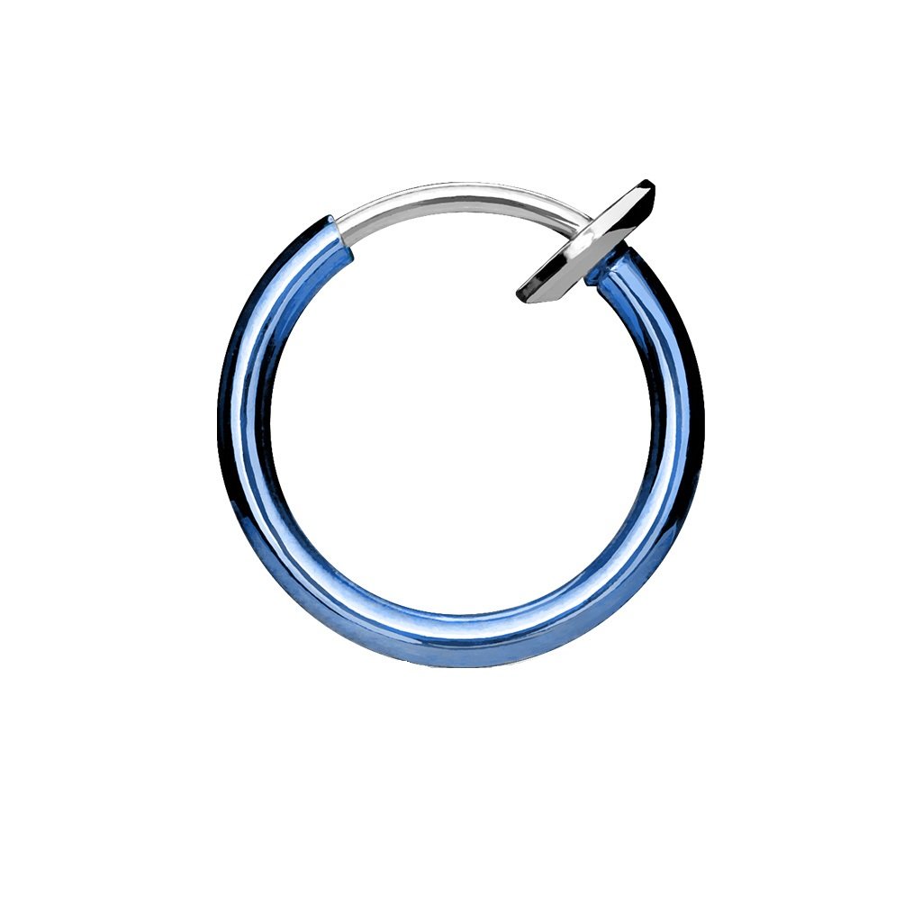 PiercedOff Titanium Blue Spring Action Fake Ring for Nose, Mouth or Cartilage - Diameter 10mm