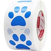 Hcode 1.5" Round Blue Bear Paw Print Stickers Dog Puppy Paw Stickers 500 Pieces per Roll (1 roll, Blue)