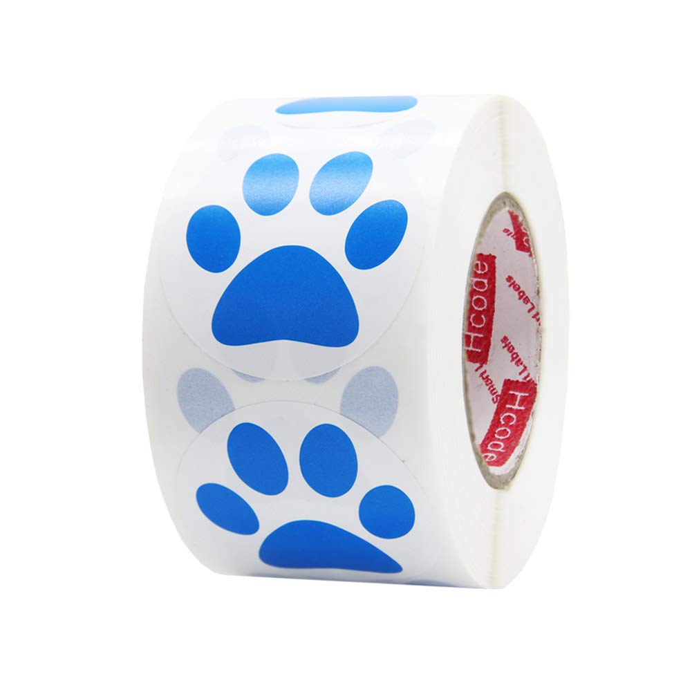 Hcode 1.5" 38mm Round Blue Bear Paw Print Stickers Dog Puppy Paw Stickers Bear Paw Stickers 500 Pieces per Roll (Blue)