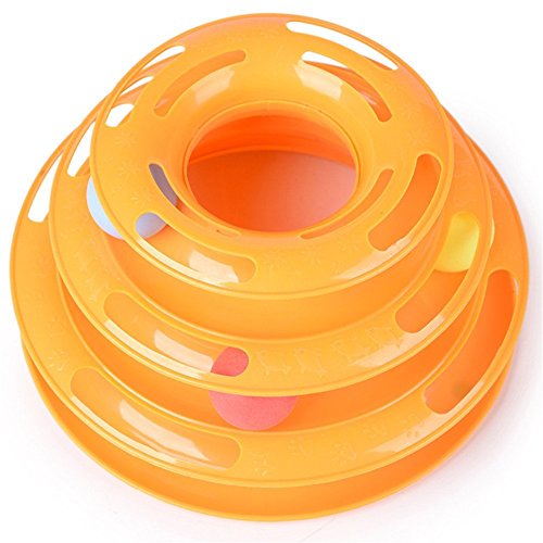 OWIKAR Tower Of Tracks Interactive Cat Toy, Three Levers Pet Toy Amusement Plate Crazy Ball Disk Cat Scratching Ball Toy for Multiple Cats - Thumbnail 2