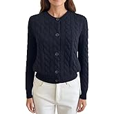 SHABADUER Women's Cashmere and Merino Wool Blend Cable Knit Button Front Cardigan Sweater,Long Sleeve,Thick Knit