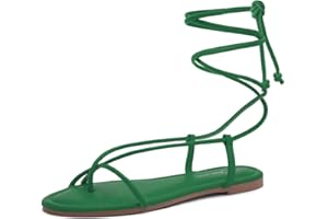 Shoe Land SL-Auday Womens Lace Up Flat Sandals Open Toe Tie Up Ankle Wrap Flat Sandals Black White Red Green Gold Flat Sandals Crisscross Casual Slides for Summer