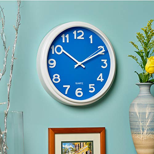 Bernhard Products Blue Wall Clock 12.5 Inch Silent Non-Ticking Modern Stylish Quartz Clocks for ...