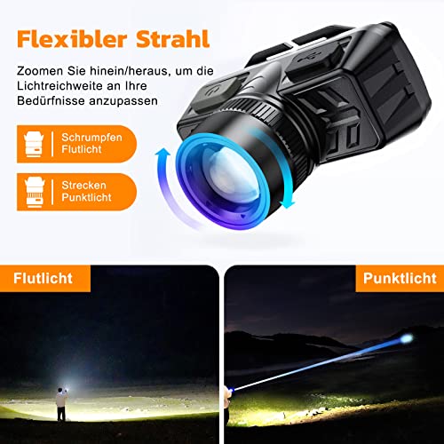 CIRYCASE Stirnlampe LED USB Wiederaufladbar, 2023 Aufgerüstete Zoombare Kopflampe, Superhelle Leichte 600 Lumen mit 4 Modi, Wasserdichter & 90° Verstellbarer Stirnleuchte für Camping, Laufen, Wandern