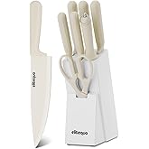 Elitequo 8 Piece Kitchen Knife Block Set with Sharpener,Dishwasher Safe,German Stainless Steel with Ergonomic Handle Anti-slip Handle