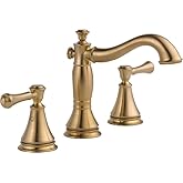 Delta Cassidy Brushed Gold Bathroom Faucet 3 Hole, 8 Inch Widespread Bathroom Sink Faucet for Vanity, Metal Push-Pop Drain As
