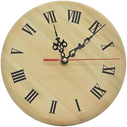 XMDZ Non Ticking Original Wooden Wall Clock 8 Inch Living Room Round Clock Solid Wood Wall Clock with Roman Numerals for Kitchen Bedroom Office