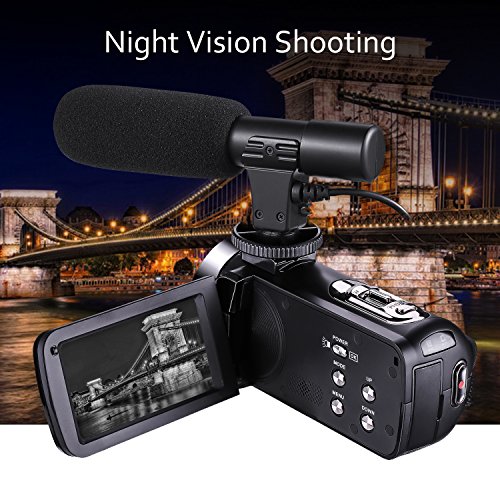 Camcorder Video Camera Full HD 1080p 30fps 24.0MP Camcorders With External Microphone Night Vision Camera Webcam 3” Touchscreen Digital Camcorder