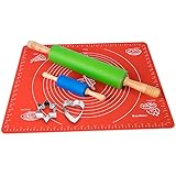 KaraMona Silicone Rolling Pin And Mat &amp; Bonus Cookie Cutters Set: Large Silicone Rolling Pin, Mini Silicone Rolling Pin, 1 Large Silicone Mat For Rolling Dough, 2 Stainless Steel Cookie Cutters
