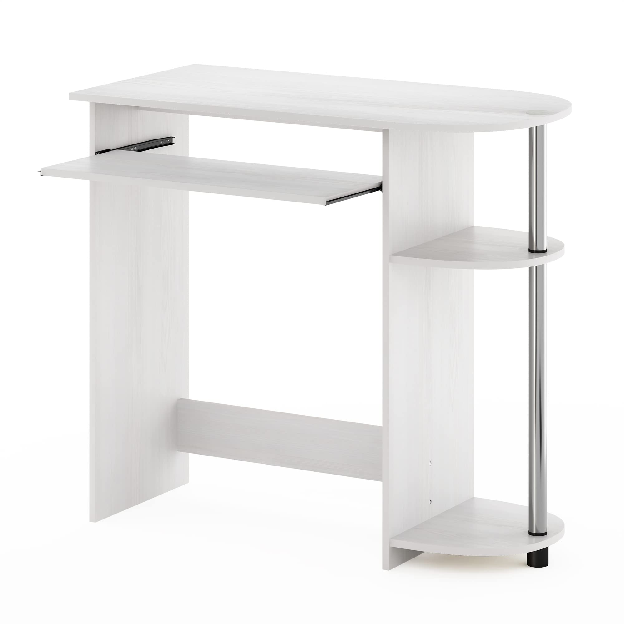 Furinno Computer Desk, Engineered Wood, White Oak/Stainless Steel, 80 (W) x 73 (H) x 40 (D) cm