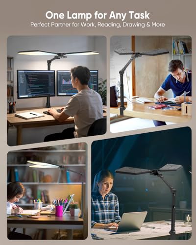 LED Desk Lamp with Clamp, 3600LM 448LEDs Ultra-Bright Desk Light with Remote Control, Office Lamp with Stepless Dimming, Color Temp & Memory, Study lamp for Desk and Workbench, Black