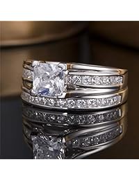 MABELLA 925 Sterling Silver Cubic Zirconia Princess Cut Women's Wedding Engagement Bridal Ring Set