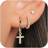 FSLEAD Gold Earring Set for Women Sterling Silver Earring Stacks Trendy CZ Huggie Cross Hoop Star Moon Earrings Stack