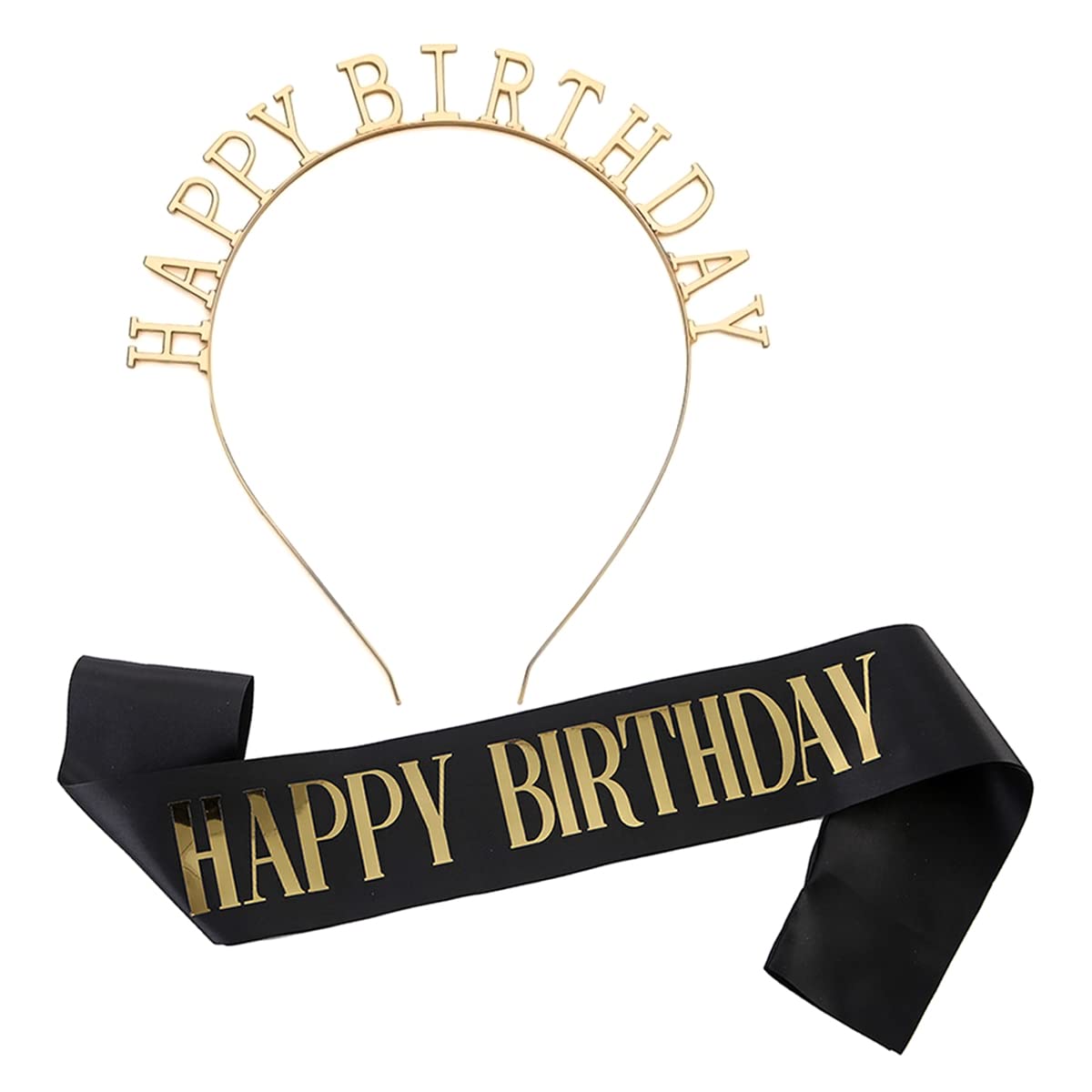 Birthday Sash and Tiara Set for Women Girls - Birthday Crown Headband Party Decorations for Teens, Adults (Black)