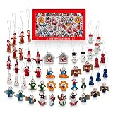 NorthPoleXpress Premium Mini Wooden Christmas Tree Ornaments - Set of 48 Ornament Figures Advent Calendar Stuffers Fillers - Santa Claus Snowman Angels - Tiny Hanging Vintage Miniature Decorations