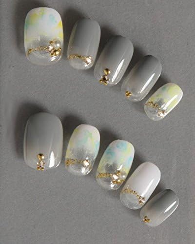 Amazon ゆずネイル ネイルチップ ホワイト グレー マーブル ビジュー 185s4 Cgry ゆずネイル ネイルチップ 通販