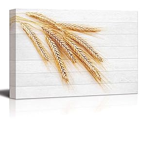 Wheat Branches Over White Wood Panels - Canvas Art Home Art - 12x18 inches