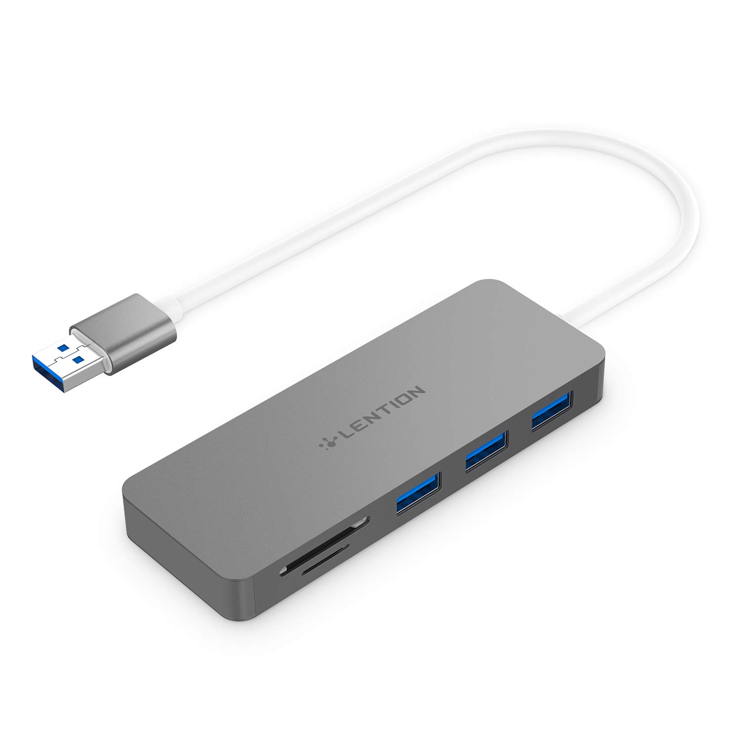 LENTION USB 3.0 Hub with 3 USB 3.0 & SD/Micro SD Card Reader Adapter for Micro/SDXC/SDHC/SD/UHS-I Cards Compatible MacBook Air/Pro (Previous Generation), Surface, Chromebook, More (CB-H15, Space Gray)