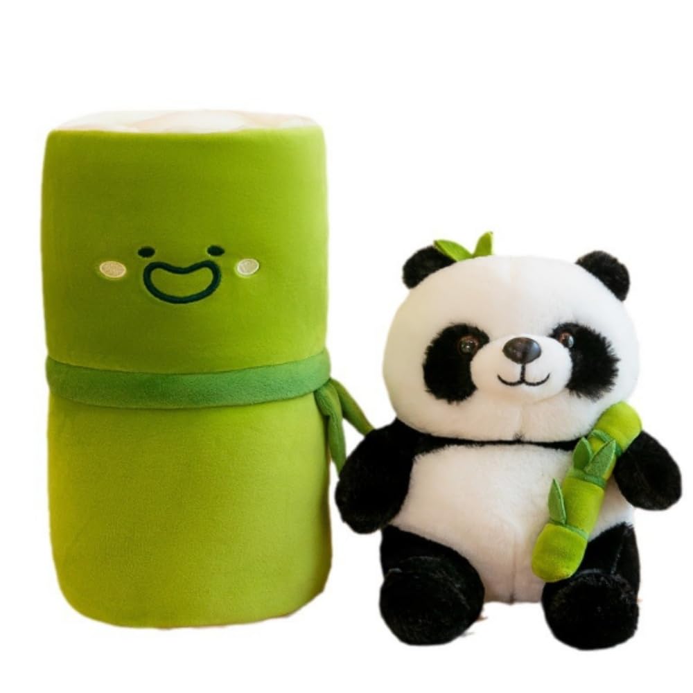 OUKEYI Panda Stuffed Animal Plush Toy - 9.8/25cm, Bamboo Tube Pillow - Gifts for Boys & Girls