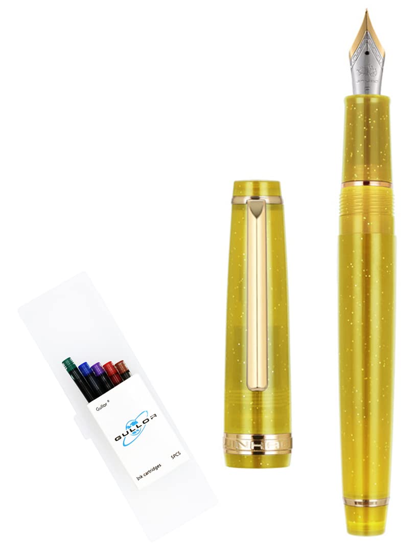 Gullor Transparent Fluorescent Fountain Pen, Resin, with Converter, Multicolor Ink Cartridges, Gift Box, Fine Nib