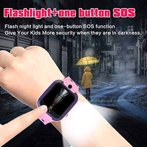 [SIM Card Included] Kids Smart Watch Phone, Waterproof Smartwatches for Children with GPS Tracker Anti-Lost SOS Call Touch Screen Voice Chat for Boys and Girls School Birthday Gifts (Pink) - Thumbnail 5