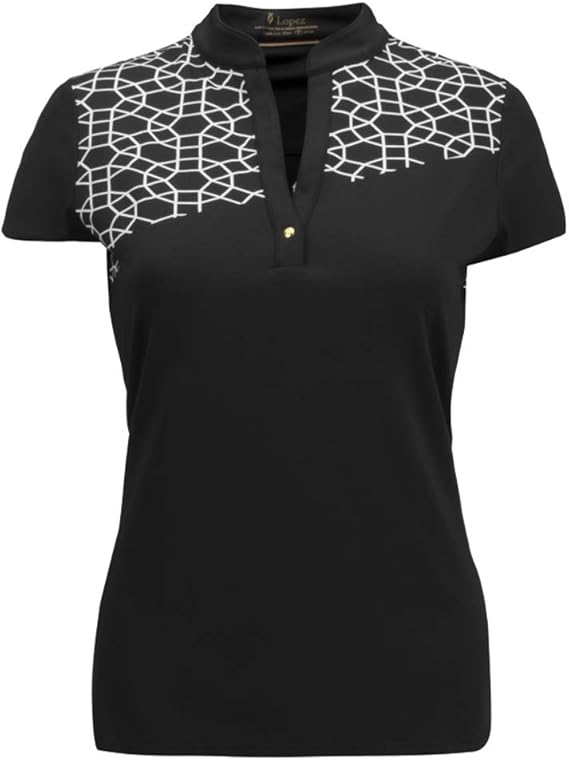 Nancy Lopez Golf Women Legacy Short Sleeve Golf Polo Black/White Medium at Amazon Menâs Clothing 