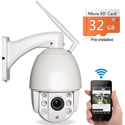 960P Wifi Wireless Security Surveillance,Waterproof IP65 1.3MP IP Cam PTZ Optical 4X Zoom CCTV Camera 200ft(60meters) Night Vision, Garden/Outdoor/Street Monitor Camera Pan/Tilt Included 32G TF Card