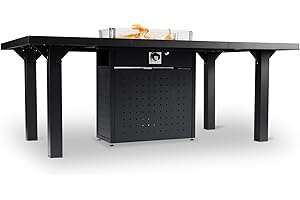 OUTDOOR LIVING PERFECTED Outland Living Seymour: Elegant Outdoor Rectangular Dining Fire Table -Propane Gas Fire Pit Table with Pulse Ignition, Stainless Steel Burner and Integrated Tank Storage, Ideal Patio Garden Gatherings
