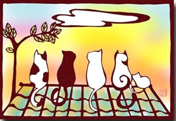 Amazon 切り絵ポストカード 屋根の上の猫 可愛い絵葉書 ポストカード 絵柄付はがき 文房具 オフィス用品