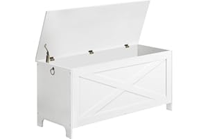 MAHANCRIS 39.4" Toy Chest, Sturdy Entryway Storage Chest with Safety Hinges, Retro Toy Box, Wooden Look Accent Furniture for Living Room, Bedroom, White SCWT48101Z1