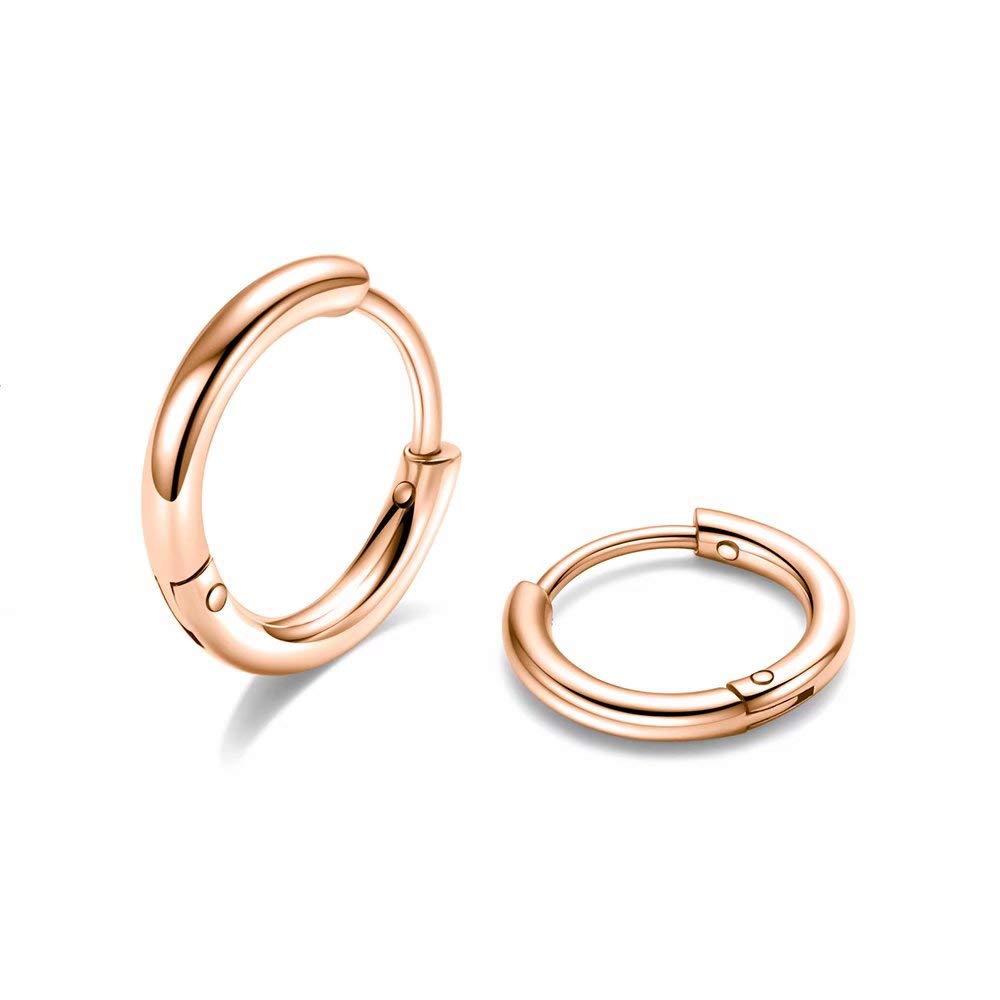 8MM Surgical Steel Hoop Earrings, Rose Gold Huggie