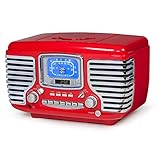 Crosley CR612D-RE Corsair Retro Am/FM Dual Alarm Clock Radio with CD Player and Bluetooth, Red