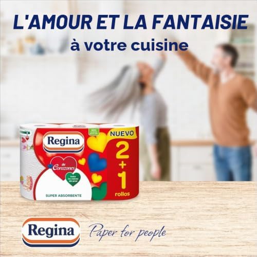 De Corazones Lot de 21 rouleaux de papier de cuisine, 58 feuilles à 2 couches par rouleau, absorption maximale, 100% pure cellulose, emballage en plastique recyclé, certifié FSC