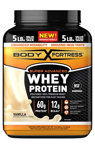 Body Fortress Super Advanced Whey Protein Powder, Gluten Free, Vanilla, 5 lbs