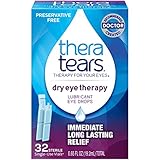 TheraTears Eye Drops for Dry Eyes, Dry Eye Therapy Lubricant Eyedrops, Preservative Free, 32 Count Single-Use Vials