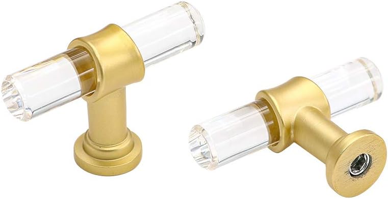 LONTAN 20 Pack Kitchen Cabinet Knobs Brass Cupboard Knobs Arylic Cupboard Door Knobs Gold Drawer Knobs Gold Kitchen Knobs T Bar Drawer Pull Knobs 12mm Diameter
