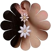 TseanYi Boho Pearl Flower Earrings Gold Flower Pearl Drop Earrings Large Pearl Floral Earrings Vintage Pearl Dangle Earrings Bridal Pearl Wedding Earrings