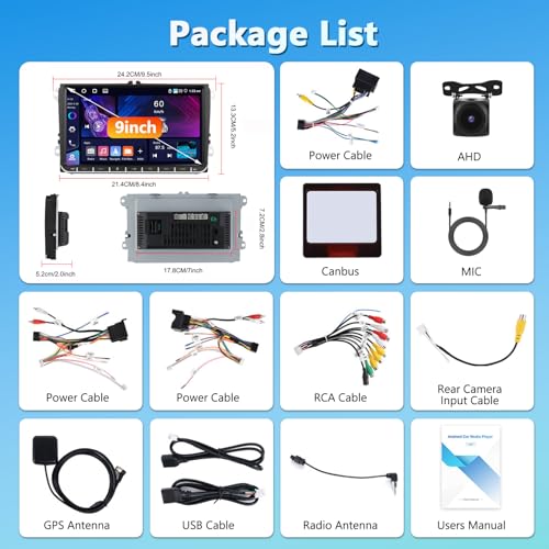 Motorsi Carplay Car Radio for VW Passat Golf MK5 MK6 Jetta Polo Touran Sharan Seat, 4GB+64GB Android Car GPS Radio Navigation WiFi FM/RDS EQ DSP SWC Bluetooth Canbus + Camera