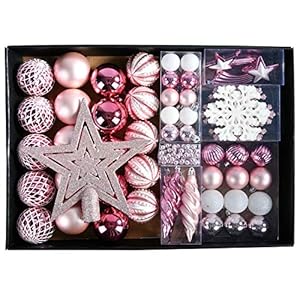 YILEEY Weihnachtskugeln Weihnachtsdeko Set Rosa 68 STK in 14 Farben, Kunststoff Weihnachtsbaumkugeln Box mit Aufhänger…