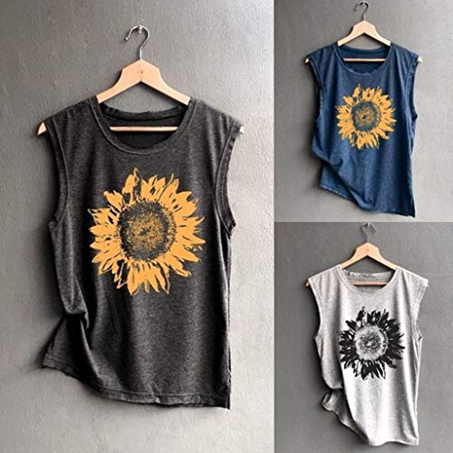 image for TWGONE Sunflower Top for Women Plus Size Sleeveless Tee Loose Tank Sco