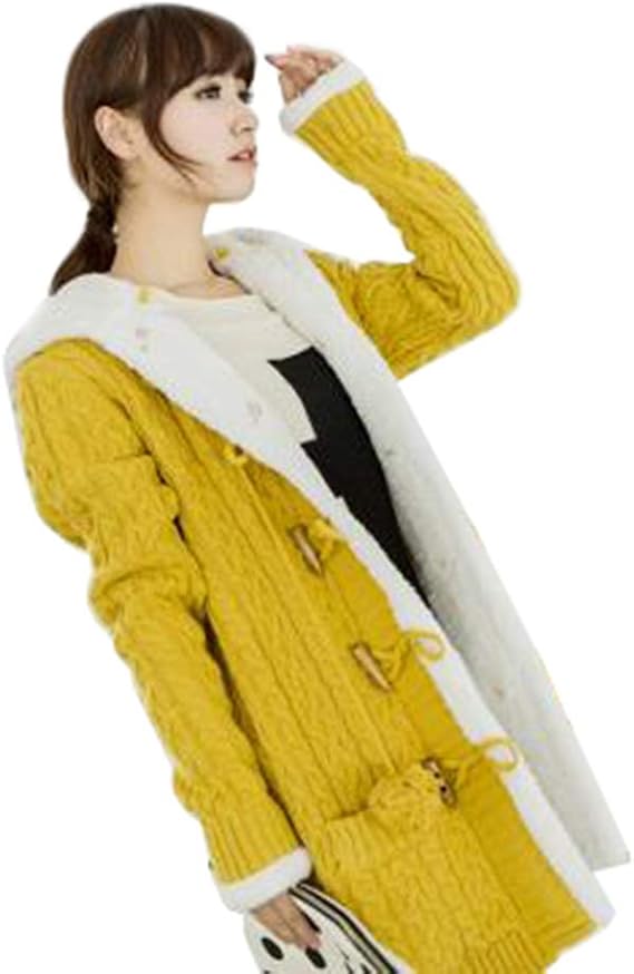 Amazon えみり レディース ロングコート ダッフルコート ニット 裹ボア ボンボン付き フード付き 可愛い 保温 暖かい ふわふわ カジュアル通勤 通学 コート ジャケット 通販