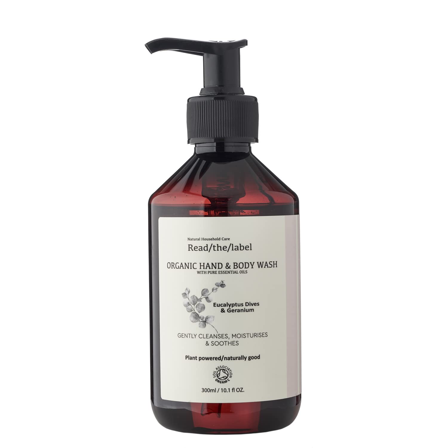 Read The Label - Organic Hand & Body Wash with Pure Essential Oils - Eucalyptus Dives & Geranium with Coconut & Sunflower - Gently Cleanses, Moisturises & Soothes – 300ML