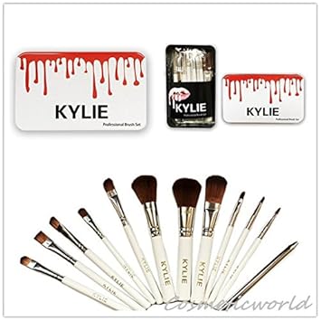 KYLIE Makeup Brush Set Professional Face Eye Shadow Eyeliner Foundation Blush Lip Makeup Brushes Powder Liquid Cream Cosmetics Blending Brush Tool (Set of 12) (White)