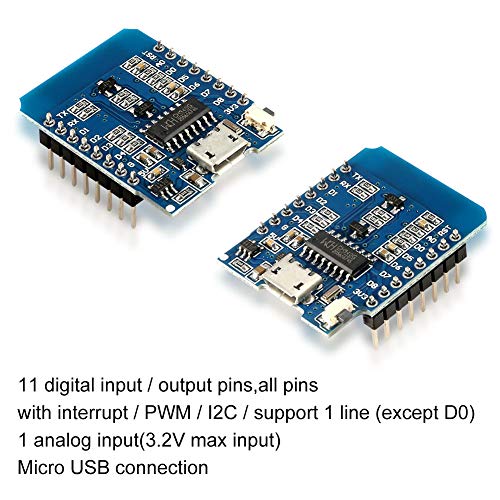 Aoicrie 2Pcs D1 Mini NodeMcu 4M Bytes Lua WiFi Development Board Base on ESP8266 ESP-12F N, for Arduino, 100% Compatible with WeMos D1